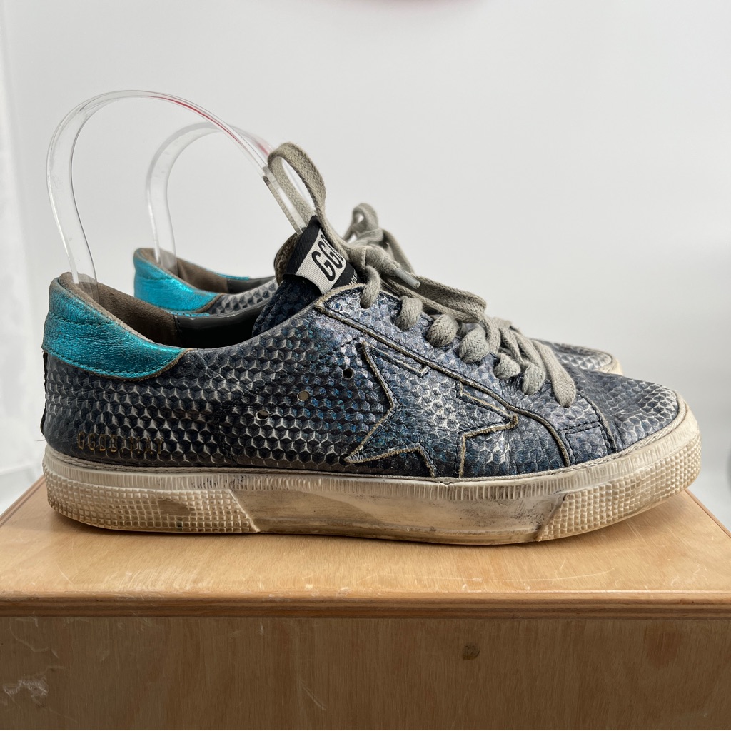 Golden Goose Metallic Blue Snake Embossed Leather Sneakers Size 37